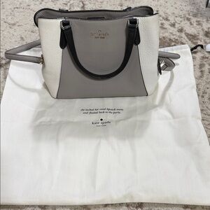 Kate Spade Pebbled Leather Colorblock Satchel in Gray/Cream/Black 🖤with Dust Bag
